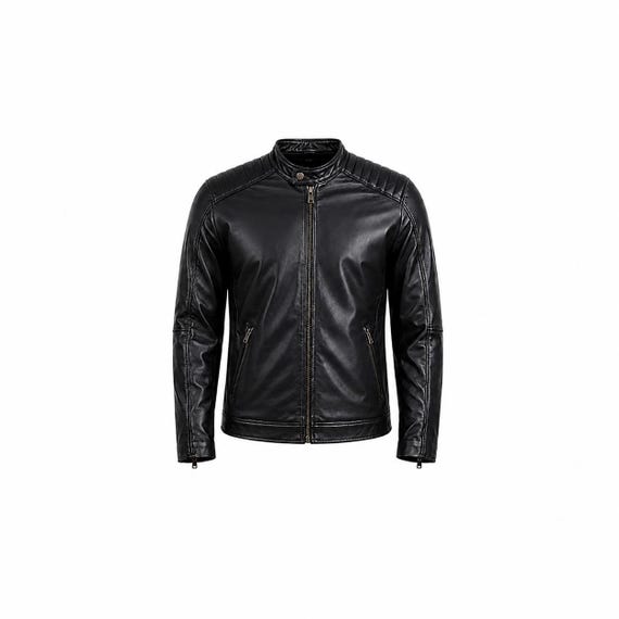 Men's Black Genuine Leather Biker Jacket | Cafe Racer Motorcycle Coat