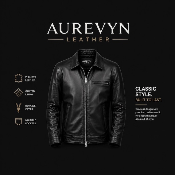 Aurevyn Leather Men's Black Classic Biker Jacket – Genuine Leather Quilted Lining