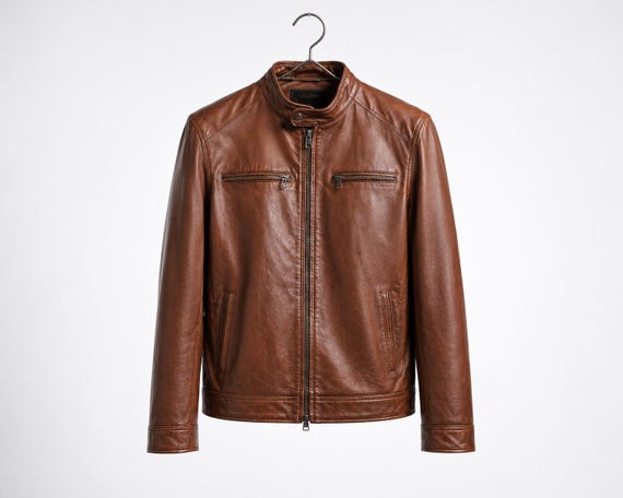 Handmade Brown Leather Biker Jacket for Men | Vintage Motorcycle Coat