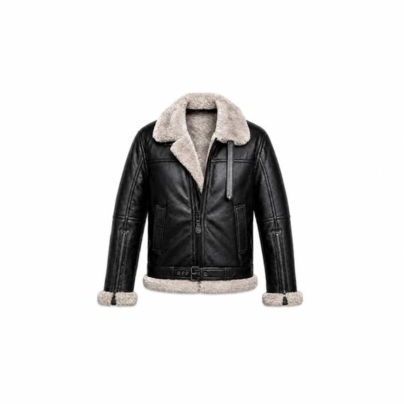 Men's Black Leather Shearling B3 Aviator Bomber Jacket, Fur-Lined Winter Motorcycle Coat