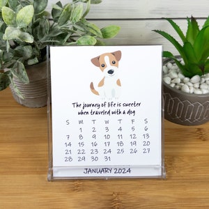 2024 Dog Calendar, Dog Lovers Calendar, 12 Month Desk Calendar with CD case/stand DC2 image 1