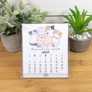 2025 Cat Desk Calendar for Home or Office, 12 Month Cat Sayings Calendar with CD Case/Stand, Cat Lovers Gift
