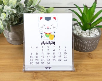 2024 Japanese Inspired Desk Calendar, 12 Month Calendar with CD Case/Stand