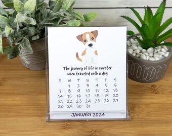 2024 Dog Calendar, Dog Lovers Calendar, 12 Month Desk Calendar with CD case/stand DC2