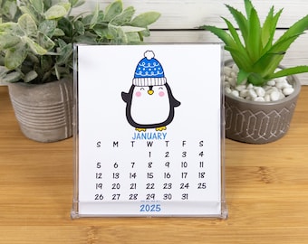 2027 Desk Calendar with CD Case/Stand, Cute 12 Month Holiday Calendar for Home or Office