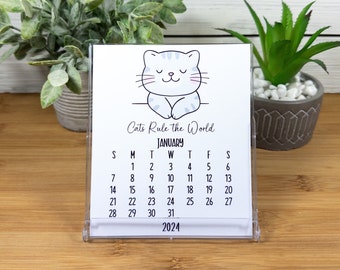 2024 Cat Lovers Desk Calendar for Home or Office, 12 Month Cat Calendar with CD Case/Stand, Cat Lovers Gift CC2