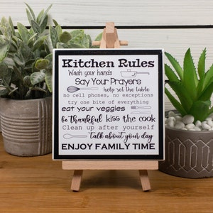 Kitchen Rules Ceramic Tile Sign with Easel, Kitchen Sign/Shelf Sitter/Tiered Tray Decor