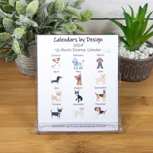 2024 Dog Calendar, Dog Lovers Calendar, 12 Month Desk Calendar with CD case/stand DC2 image 2