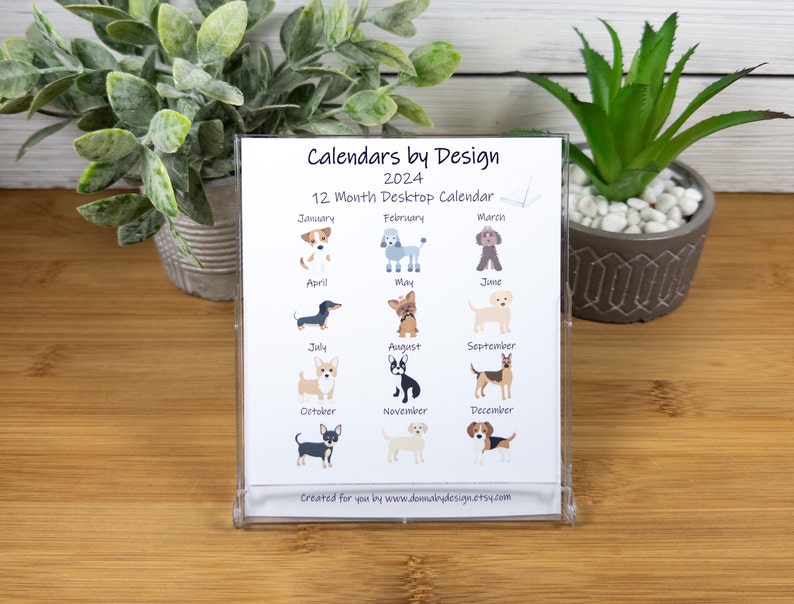 2024 Dog Calendar, Dog Lovers Calendar, 12 Month Desk Calendar with CD case/stand DC2 image 2