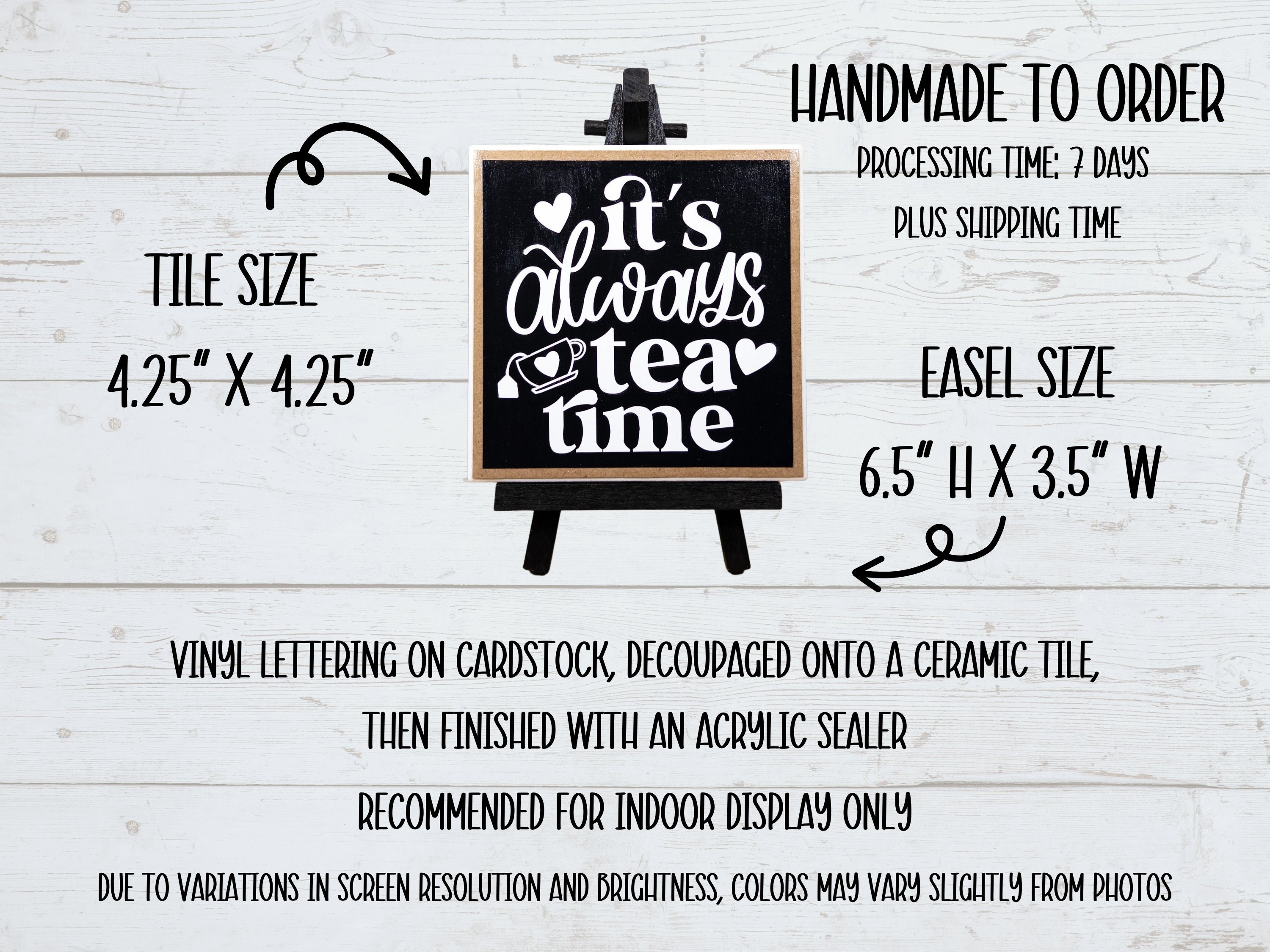 It's Always Tea Time Ceramic Tile Sign With Easel, Tea Bar Sign, Modern ...