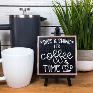 Coffee Bar Ceramic Tile Sign with Easel, Rise and Shine It's Coffee Time Sign, Coffee Themed Tiered Tray Decor, Coffee Lover's Gift image 10