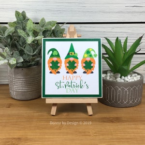 St. Patrick's Day Gnome Ceramic Tile Sign with Easel, Happy St. Patrick's Day Sign