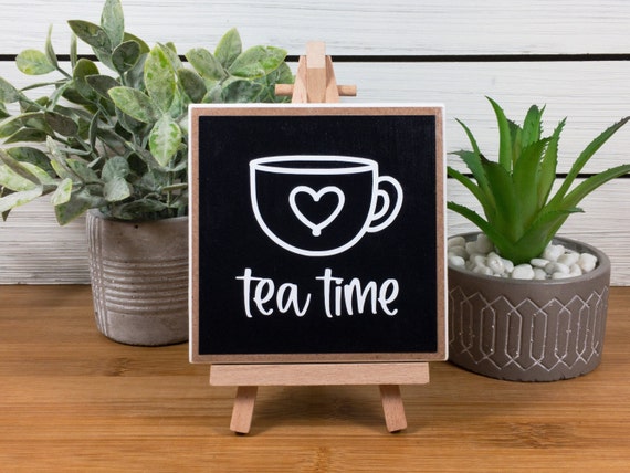 Tea Time Ceramic Tile Sign with Easel, Tea Bar Sign, Modern Farmhouse Tiered Tea Decor, Tea Lover's Gift