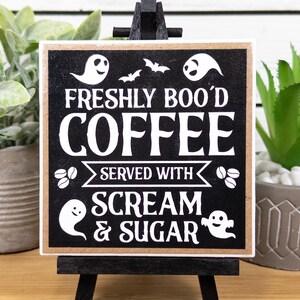 Halloween Coffee Bar Sign, Freshly Boo'd Coffee Ceramic Tile Sign With ...