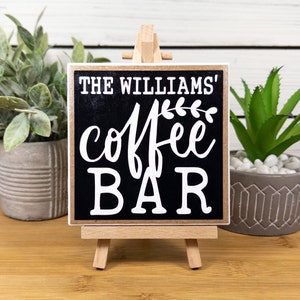 Personalized Coffee Bar Ceramic Tile Sign w/Easel, Farmhouse Tiered Tray Coffee Decor, Coffee Lover's Gift, Customize w/ First or Last Name