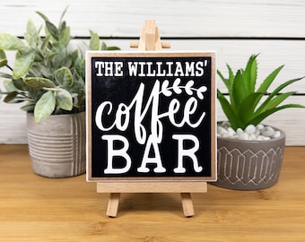 Personalized Coffee Bar Ceramic Tile Sign w/Easel, Farmhouse Tiered Tray Coffee Decor, Coffee Lover's Gift, Customize w/ First or Last Name
