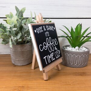 Coffee Bar Ceramic Tile Sign with Easel, Rise and Shine It's Coffee Time Sign, Coffee Themed Tiered Tray Decor, Coffee Lover's Gift image 5