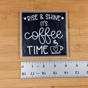 Coffee Bar Ceramic Tile Sign with Easel, Rise and Shine It's Coffee Time Sign, Coffee Themed Tiered Tray Decor, Coffee Lover's Gift image 4