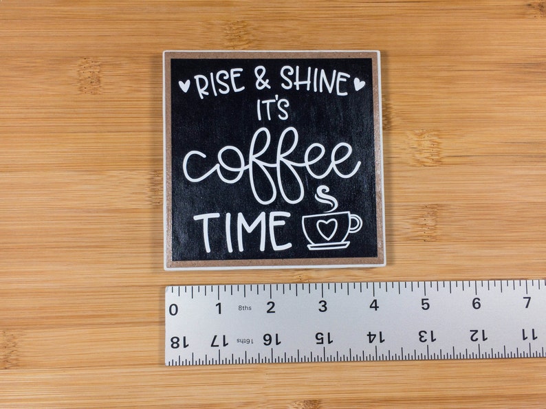 Coffee Bar Ceramic Tile Sign with Easel, Rise and Shine It's Coffee Time Sign, Coffee Themed Tiered Tray Decor, Coffee Lover's Gift image 4