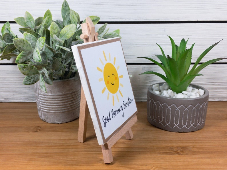 Good Morning Sunshine Ceramic Tile Sign with Easel / Positive Quote for Home, School, or Office / Gift for Friend, Teacher, or Co-worker image 4