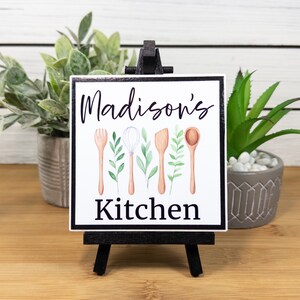 Personalized Kitchen Name Sign, Kitchen Ceramic Tile Sign w/Easel, Modern Farmhouse Tiered Tray Decor, Custom Kitchen Gift for Cook/Chef image 9