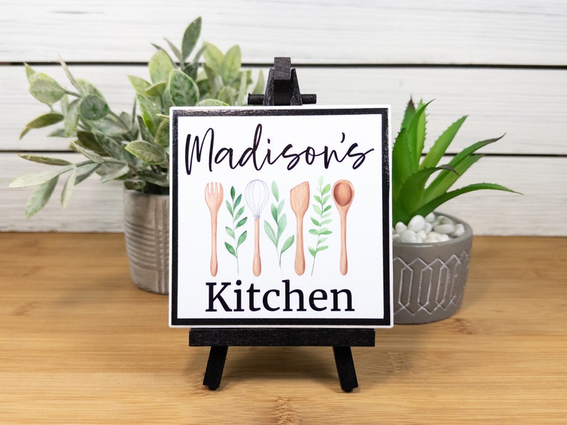 Personalized Kitchen Name Sign, Kitchen Ceramic Tile Sign w/Easel, Modern Farmhouse Tiered Tray Decor, Custom Kitchen Gift for Cook/Chef image 9