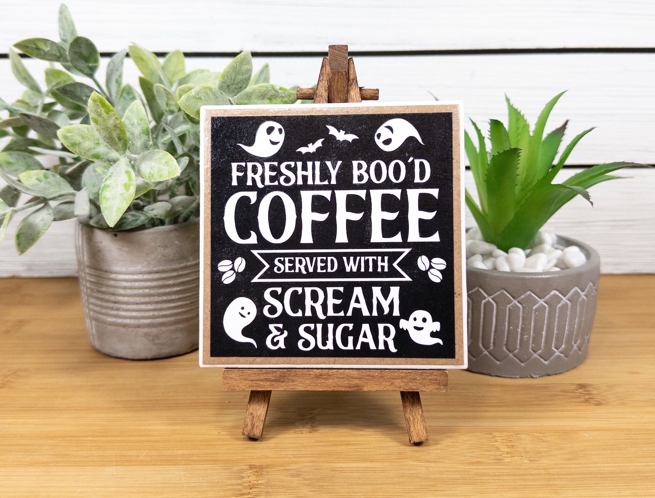 Halloween Coffee Bar Sign, Freshly Boo'd Coffee Ceramic Tile Sign With ...