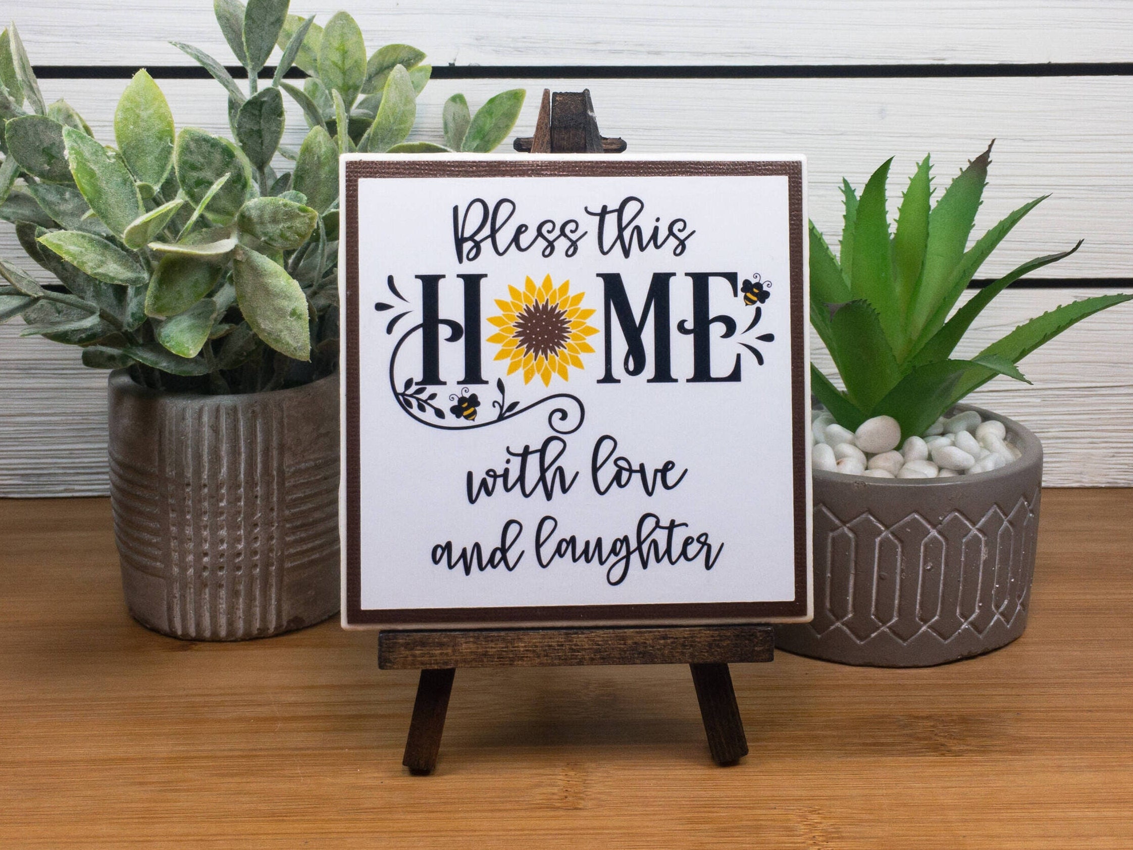 Bless This Home With Love and Laughter Ceramic Tile Sign With