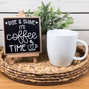Coffee Bar Ceramic Tile Sign with Easel, Rise and Shine It's Coffee Time Sign, Coffee Themed Tiered Tray Decor, Coffee Lover's Gift image 3