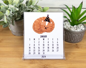 2024 Cat Lovers Desk Calendar for Home or Office, 12 Month Cat Calendar with CD Case/Stand, Cat Lovers Gift CC3