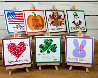 Holiday Ceramic Tile Signs with Easel/Valentines, St. Patrick's Day, Easter, July 4th, Halloween, Thanksgiving, Christmas  Tiered Tray Decor