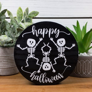 Happy Halloween Skeleton Wood Shelf Sitter, Cute Halloween Welcome Sign, Dancing Skeletons Tiered Tray Decor, Halloween Office Desk Decor