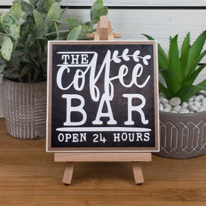 Coffee Bar Ceramic Tile Sign with Easel, The Coffee Bar Open 24 Hours Sign, Farmhouse Tiered Tray Coffee Sign, 4.25x4.25 inches Natural (unfinished)