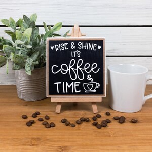 Coffee Bar Ceramic Tile Sign with Easel, Rise and Shine It's Coffee Time Sign, Coffee Themed Tiered Tray Decor, Coffee Lover's Gift image 7
