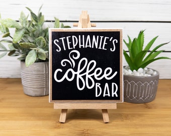 Personalized Coffee Bar Ceramic Tile Sign w/Easel, Farmhouse Tiered Tray Coffee Decor, Coffee Lover's Gift, Customize w/ First or Last Name