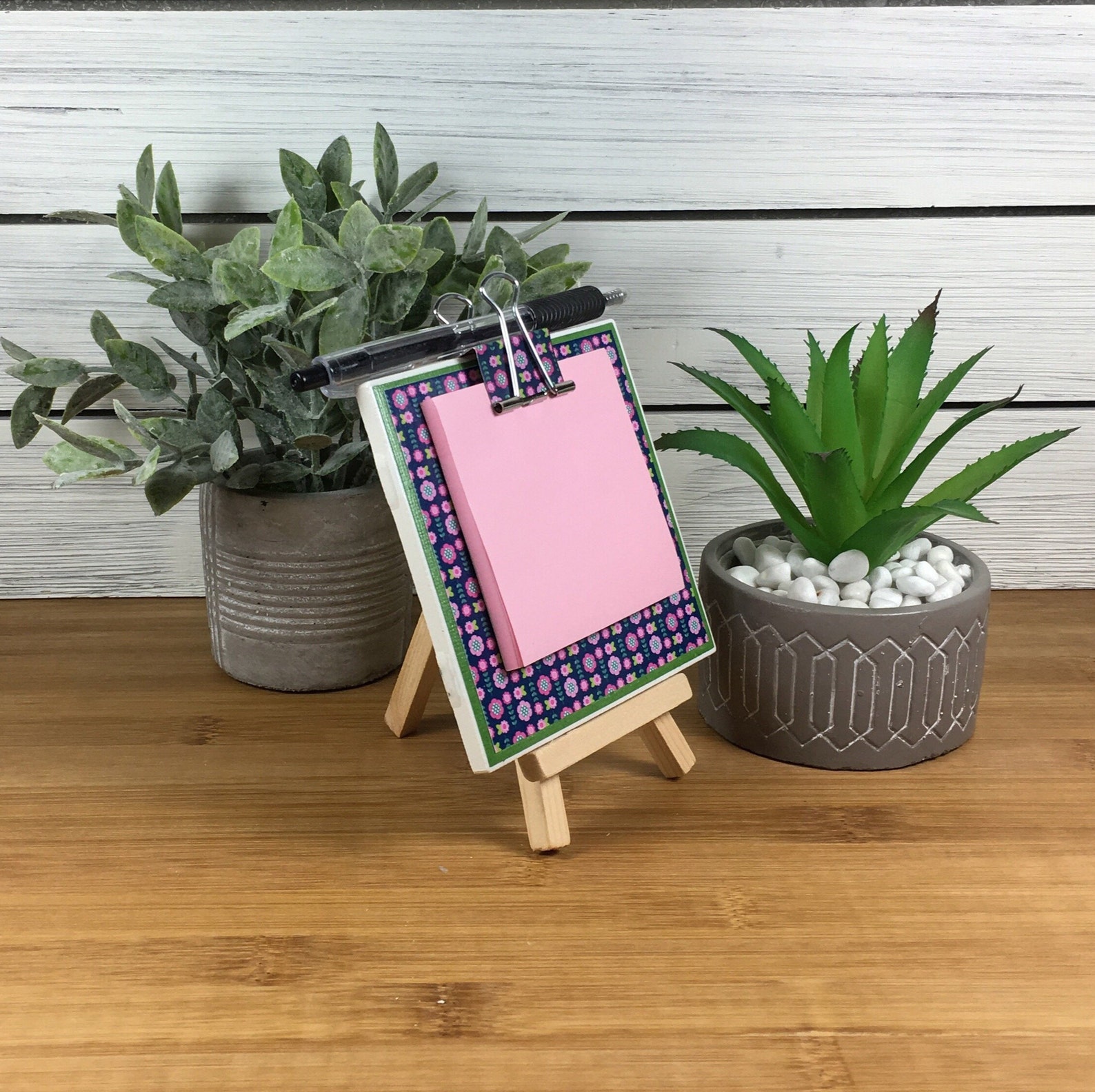 Navy Floral Notepad Holder with Stand/Ceramic Tile Notepad Etsy