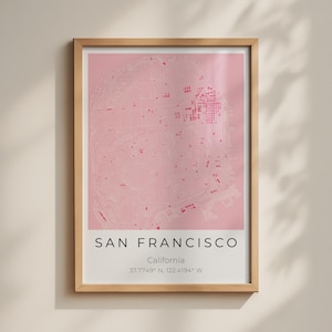 San Francisco Map Print, Pink California Wall Art, SF City Street Poster, Gift