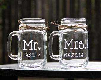 2 Mason Jar Mugs - Personalized Customized Mason Jar