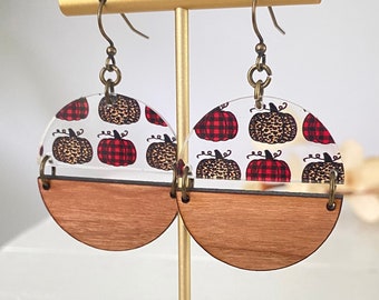 Pumpkin Earrings, Acrylic Fall Earrings, Fall statement earrings, Pumpkins, Wood