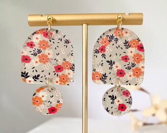 Floral Earrings, Acrylic Fall Foliage Earrings, Fall statement earrings,