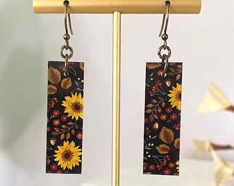 Sunflower Earrings, Acrylic Earrings, Sunflower Fall Foliage statement earrings