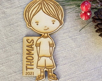 Personalized Boy Ornament, Wood Engraved Christmas Ornament