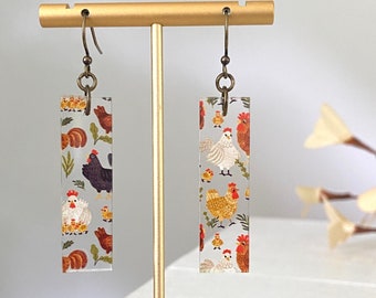 Chicken Earrings, Acrylic Chicken Earrings, Fall statement earrings, Homestead, Farm Chickens