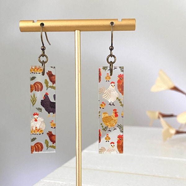 Chicken Earrings, Acrylic Chicken Earrings, Fall statement earrings, Homestead, Farm Chickens