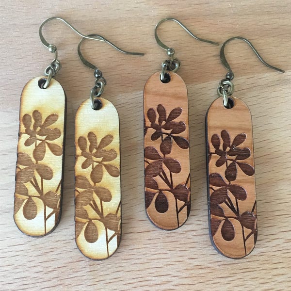 Wood Engraved Earrings, Dangle Earrings, Wood,