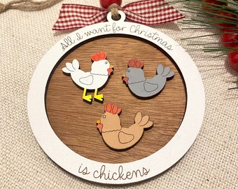 Chicken Wood Christmas Ornaments, Chickens, Chicken Christmas