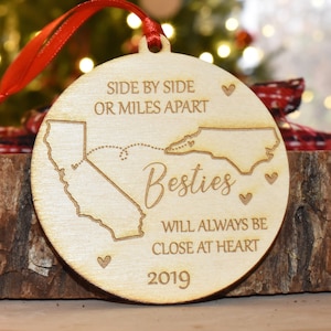 Best Friend Ornament, Customized Bestie Ornaments, State Ornaments, Miles Apart Ornaments