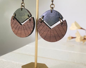 Wood Earrings, Wood Geo Earrings, Fall statement earrings