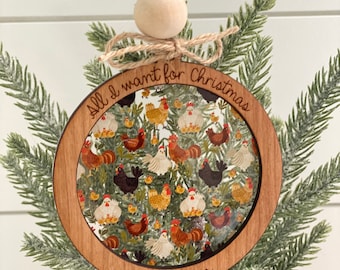 Chicken Christmas Ornament: Laser Cut Wood Farmstead Decor