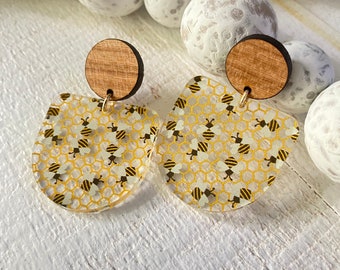 Bee Earrings, Acrylic Bee Earrings, Honey bees statement earrings, Homestead, Teacher Earrings, Bee Amazing, Bee Brave